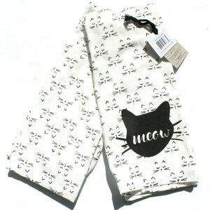 Set Of 2 Modern Meow CATS Black & White 100% Cotton Kitchen Towel 28" X 16"